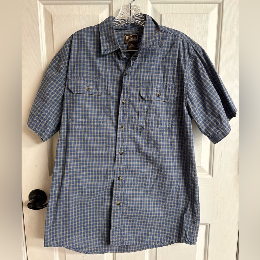 Blue Plaid Men's Button-Down Shirt Size M 100% Cotton